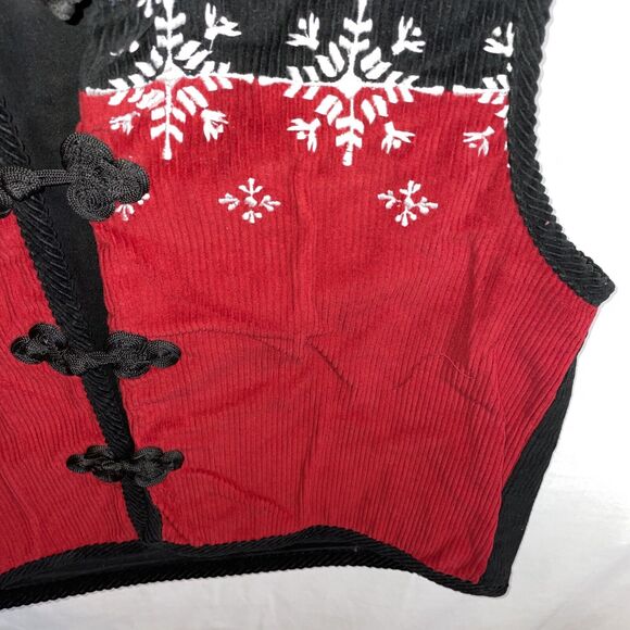 Paul Harris Design Corduroy Cardigan Women’s Size Medium Red Black Snowflake - Picture 7 of 12